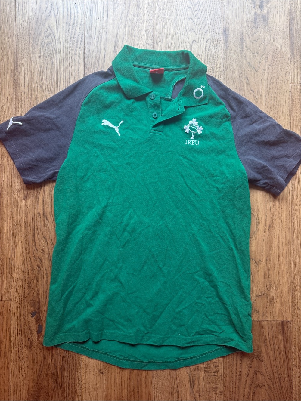 Puma Green Polo with Navy Sleeves and IRFU Crest